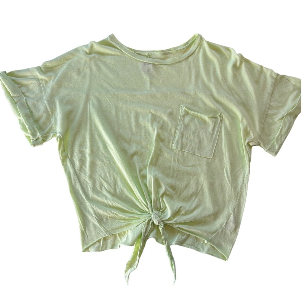 NSF Lime Green Cotton‎ Front Tie Knot Pocket T-Shirt Womens Large Made in USA